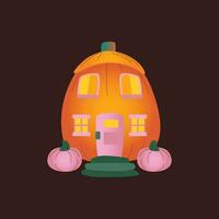 Halloween pumpkins, autumn holiday. Pumpkin house with carved windows, doors. vector