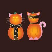 Víspera de Todos los Santos calabazas, otoño día festivo. un calabaza con un tallado sonrisa. calabaza gato. vector