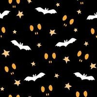 Seamless pattern with night starry sky and bats and eyes glowing in the dark. Vector graphics.