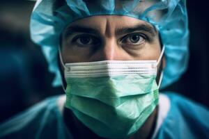 close up of a surgeon wearing a surgical mask AI Generated photo