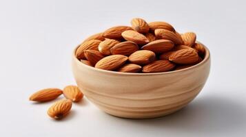 almonds in a bowl on a white background AI Generative photo