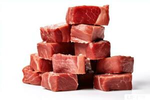 stacked pieces of meat cubes on a white background AI Generative photo