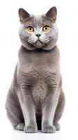 Chartreux gato sentado en blanco antecedentes ai generativo foto