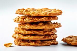 stack of oatmeal cookies on a white background AI Generative photo