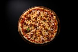 a pizza on a black background AI Generative photo