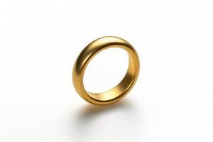 un oro Boda anillo en un blanco antecedentes ai generativo foto