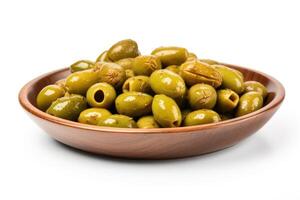 a bowl of green olives on a white background AI Generative photo