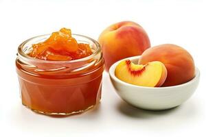 Peach jam in a jar on a white background AI Generated photo