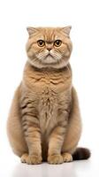 Scottish Fold cat sitting on white background AI Generative photo