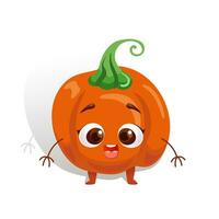 Cute character funny pumpkin in cartoon style. Healthy food, vegetables, vegan. vector illustration for halloween, kids, web design, prints and patterns. isolated on white background