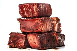 stacked pieces of roasted meat cubes on a white background AI Generative photo
