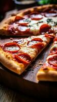 pepperoni pizza on a wooden cutting board AI Generative photo