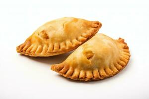 a couple of empanadas sitting on top of a white background AI Generative photo