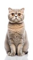 Scottish Fold cat sitting on white background AI Generative photo