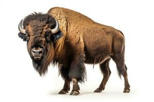 a bison is standing in front of a white background photo