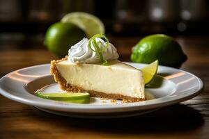 A slice of key lime pie on a plate AI Generated photo