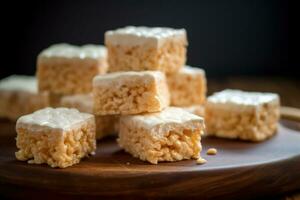 a stack of rice krispie treats AI Generated photo