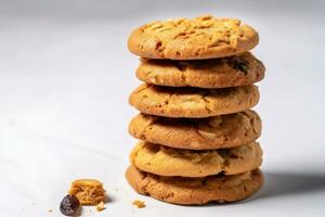 stack of oatmeal cookies on a white background AI Generative photo