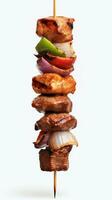 grilled Kebab on skewers with peppers and onions on a white background AI Generative photo