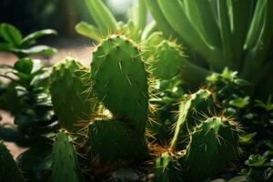 un cerca arriba de un verde cactus planta ai generado foto