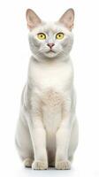 Burmilla cat sitting on white background AI Generative photo