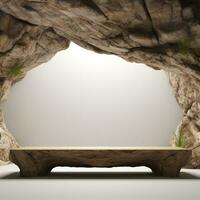 a wooden podium in the middle of a cave AI Generative photo