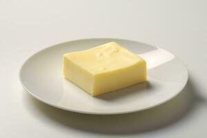 a piece of butter on a white plate AI Generated photo