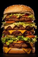 extra large hamburger on a black background photo