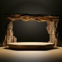 wooden podium platform with a stone archway in the background AI Generative photo