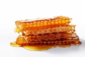 a stack of honeycombs on a white background photo