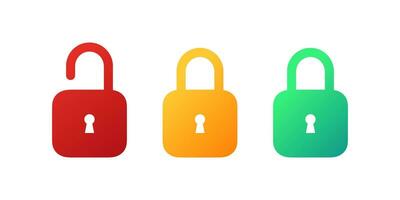 Locked and unlocked lock icons. Red orange and green padlock. Vector scalable graphics