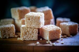 a stack of rice krispie treats AI Generated photo