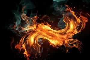 close up of a fire on a black background AI Generated photo