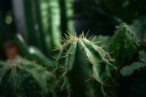 un cerca arriba de un verde cactus planta ai generado foto