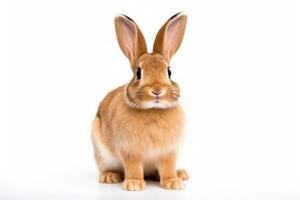 a brown rabbit is sitting on a white background photo