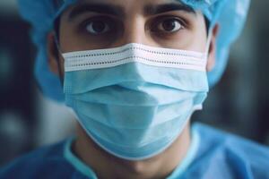 close up of a surgeon wearing a surgical mask AI Generated photo