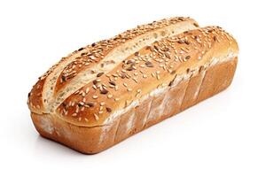 a loaf of sesame seed bread on a white background photo