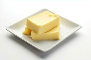 three pieces of butter on a white plate AI Generated photo