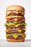 extra large hamburger on a white background AI Generative photo