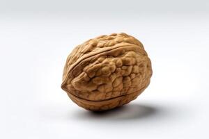 a close up of a walnut on a white surface AI Generative photo