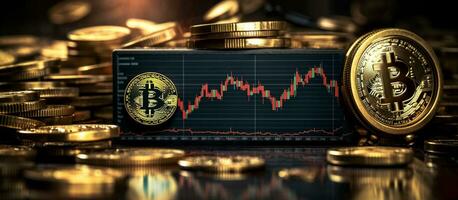 Bitcoin and Cryptocurrency Investment - Depreciation with Red and Silver Arrow on Fore Chart Background. generative AI, photo
