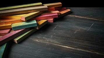 Back to School - Colored Chalk Sticks on Blackboard. Generative AI, photo