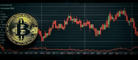 bitcoin y criptomoneda inversión - depreciación con rojo y plata flecha en delantero gráfico antecedentes. generativo ai, foto