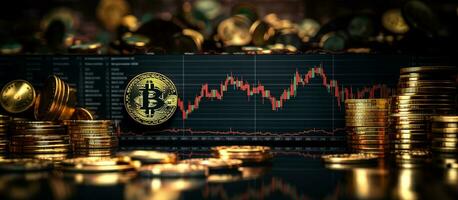 Bitcoin and Cryptocurrency Investment - Depreciation with Red and Silver Arrow on Fore Chart Background. generative AI, photo