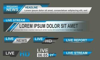 Broadcast News Lower Thirds Template layout blue grey set collection design banner for bar Headline news title, sport game in Television, Video and Media Channel vector