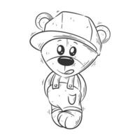 Cute bear wearing a hat for coloring vector