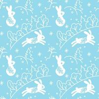 Babbit and winter landscape. Kids illustration on scandinavian style. Seamless pattern for fabric, wrapping, textile, wallpaper, apparel. Vector. vector
