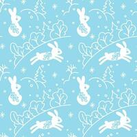 Babbit and winter landscape. Kids illustration on scandinavian style. Seamless pattern for fabric, wrapping, textile, wallpaper, apparel. Vector. vector