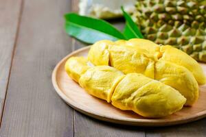 Chani Kai Durian or Durio zibthinus murray on wood plate, KIng of fruits of thailand photo