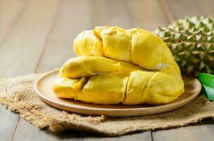 Chani Kai Durian or Durio zibthinus murray on wood plate, KIng of fruits of thailand photo